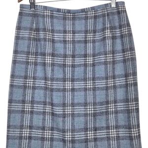 Talbots Blue and Gray Plaid Pencil Skirt